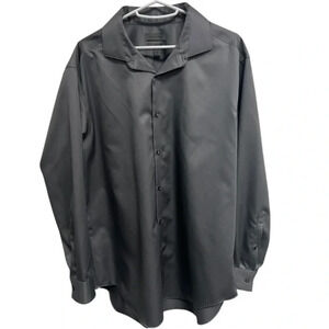 XL Mens Calvin Klein No Iron Dress Shirt Xl Gray Slim CK Long Sleeve Button Down